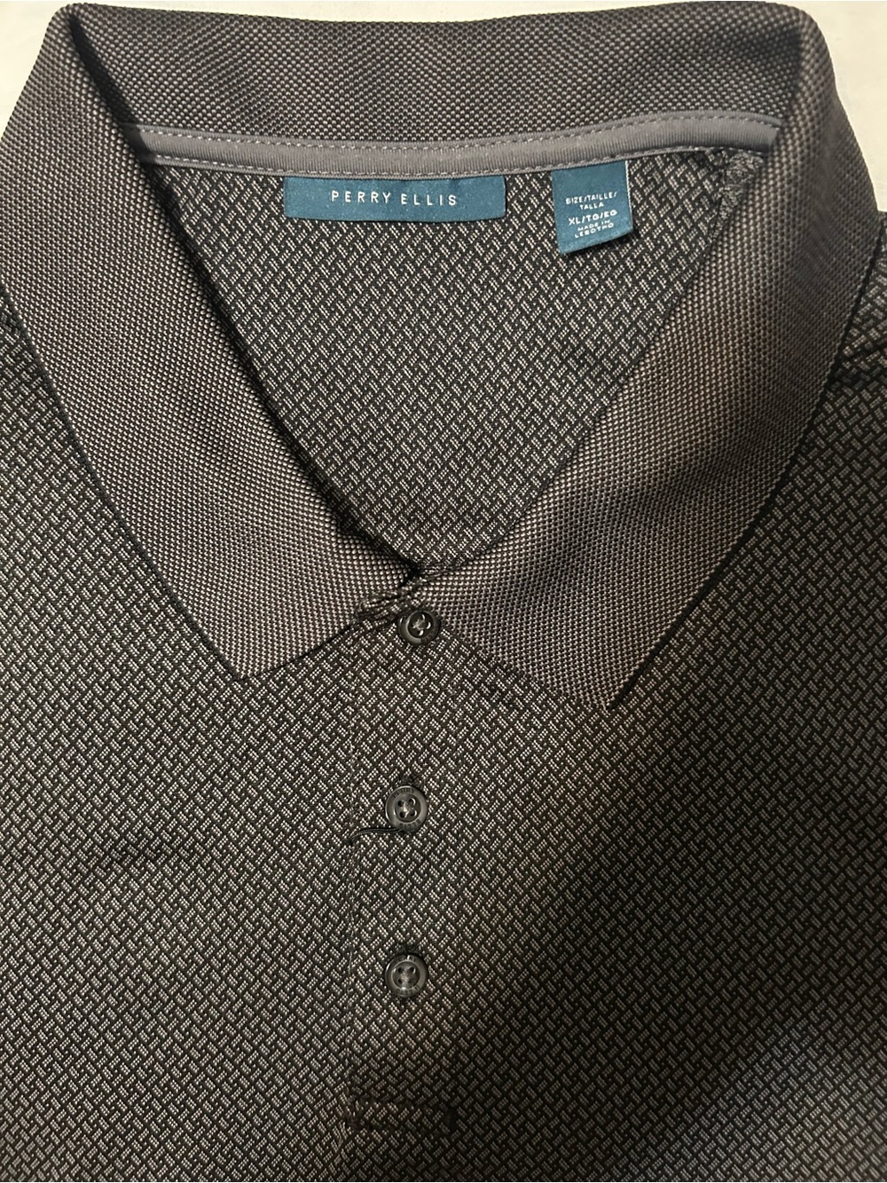 Perry Ellis Black Micro-Pattern Polo Shirt